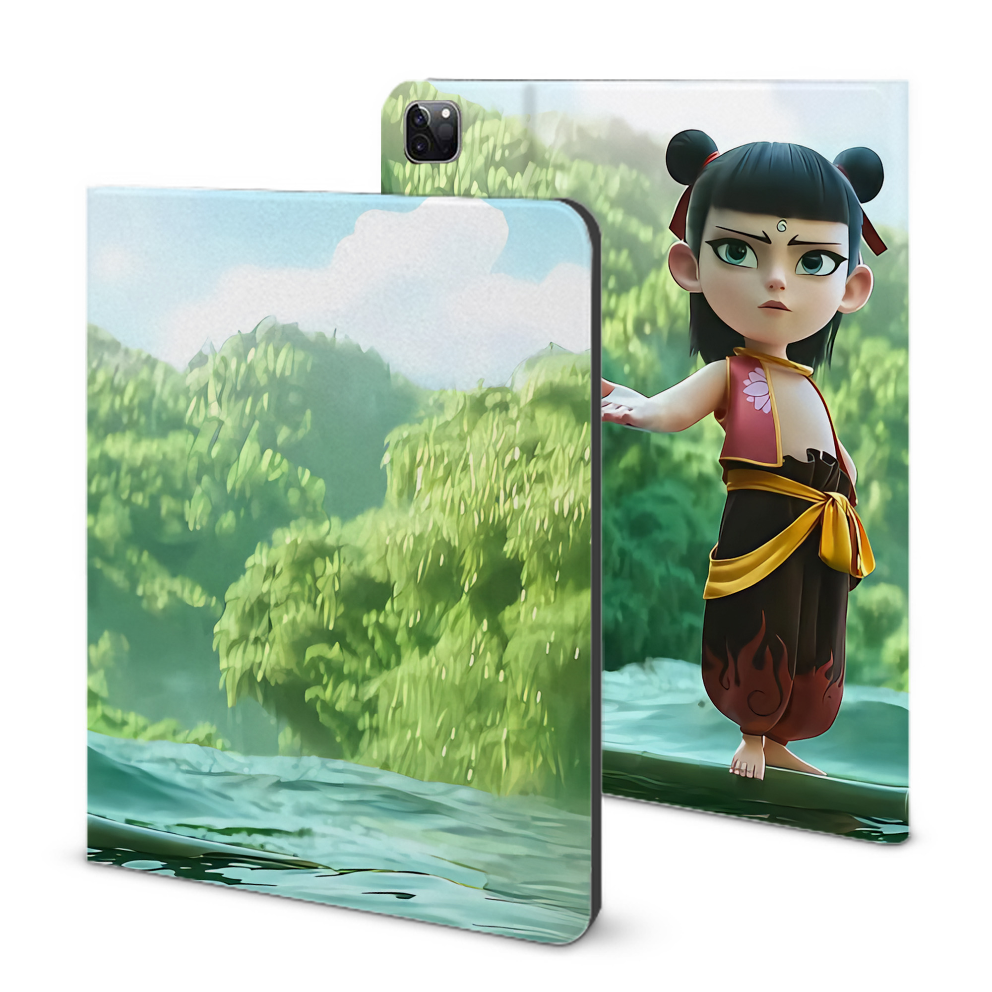 （画像用） Ne Zha 2 ナタ 魔童の大暴れ IPad ケース ブック型 PUレザー TPU 耐衝撃 軽量 薄型 ペン収納なし 全面保護 IPad 各モデル対応